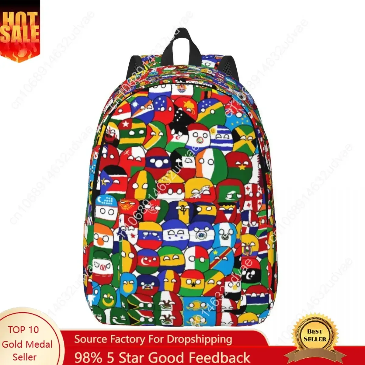 sac à dos de dessin animé countryball, sac à livres scolaire, sac à dos en toile avec motifs de pays et de la terre, sac pour la maternelle et la préscolaire