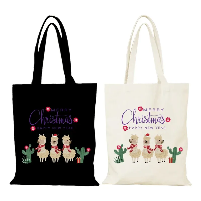 Dessin animé dame sacs cadeaux de noël femmes sac à bandoulière mode homme sac fourre-tout nouveaux sacs à main Eco Shopper Shopping plage tissu toile
