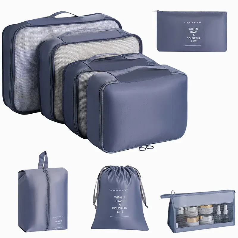 organisateur voyage tissu oxford beige clair grille transparente grande capacité rangement vêtements accessoires transports usage polyvalent domicile travail