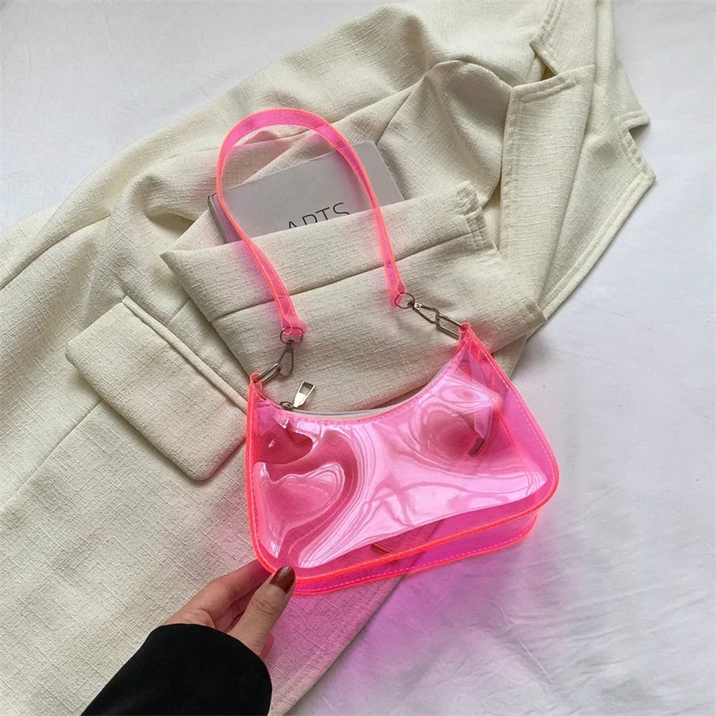 sac à bandoulière en pvc polyvalent pour femmes, sac sous le bras couleur bonbon, sac à main transparent tendance pour les rendez-vous et les trajets quotidiens