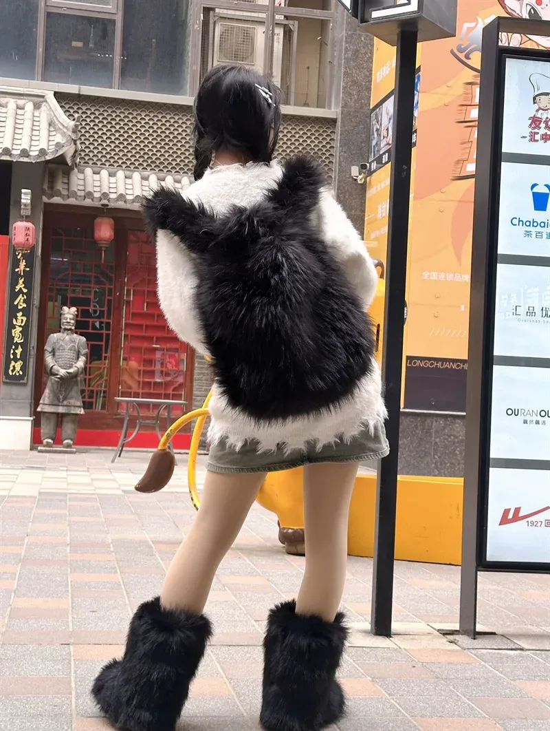 nouveau sac à dos femme y2k en fausse fourrure 2026 – style harajuku, doux et chaud, pour l'hiver