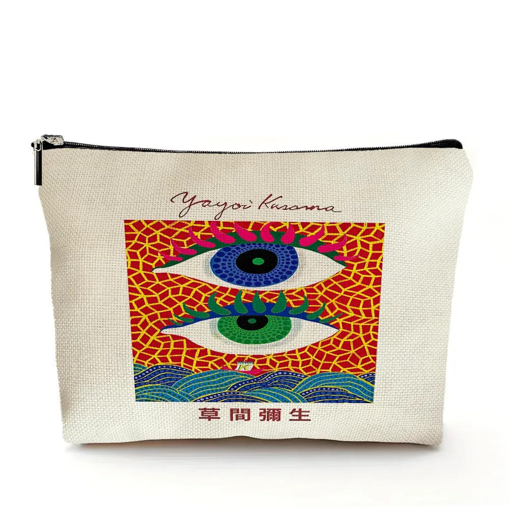 sacs à cosmétiques yayoi kusama art girl, double imprimé, motif pois japonais, sac à main de maquillage pour femme, organisateur de voyage, portefeuille enfant