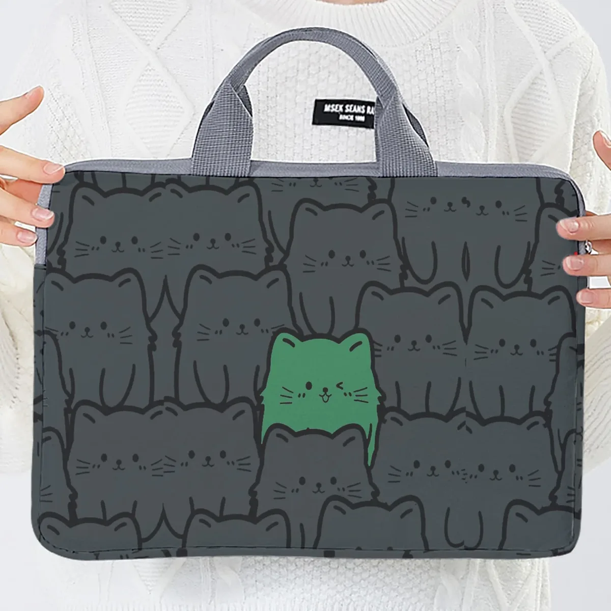sacoche polyester chat noir motifs chats graphiques protection ordinateur portable voyage business école université travail
