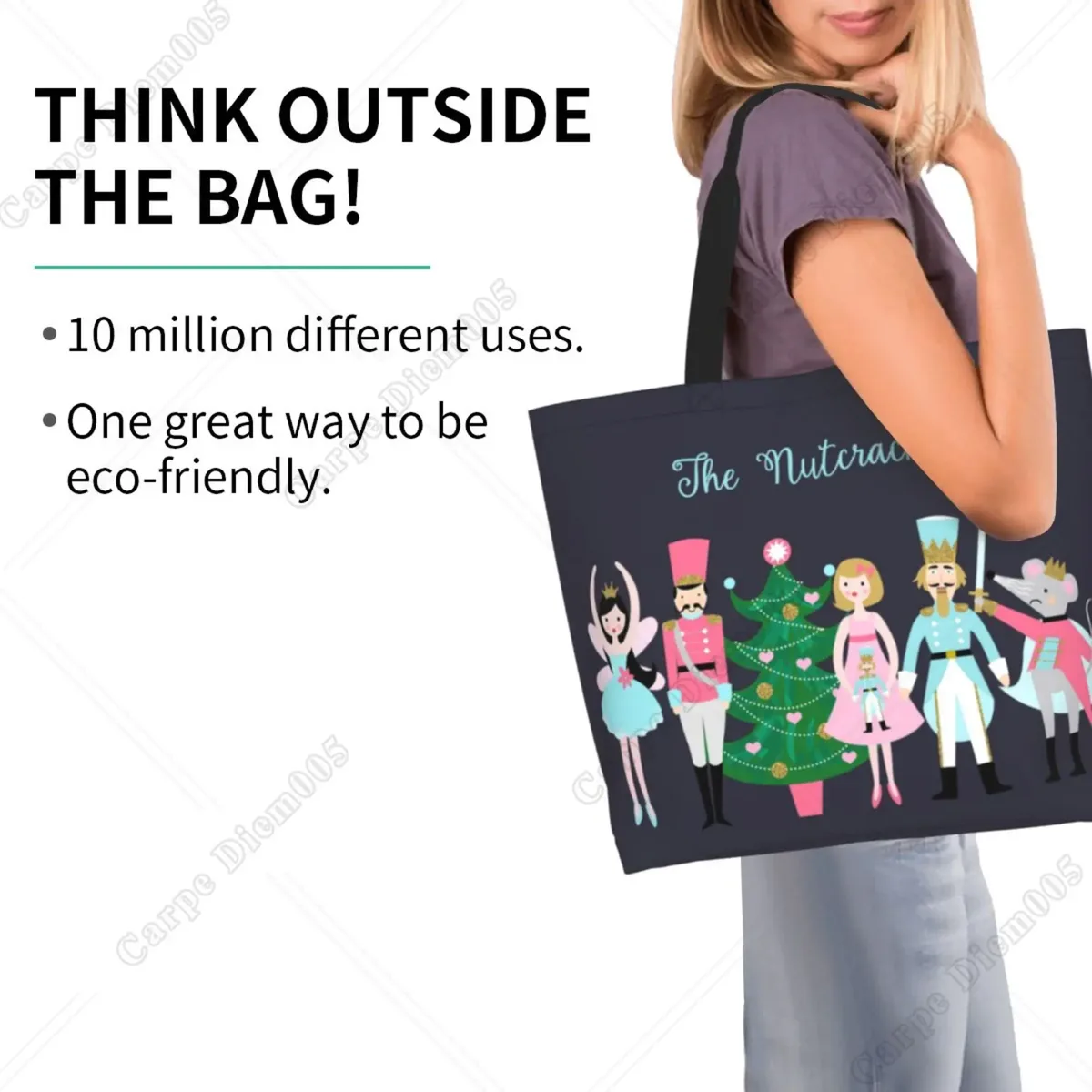 sac fourre-tout réutilisable pour femme, sac à main casse-noisette, sac à provisions, cadeau de travail, arbre de noël, marine, initié