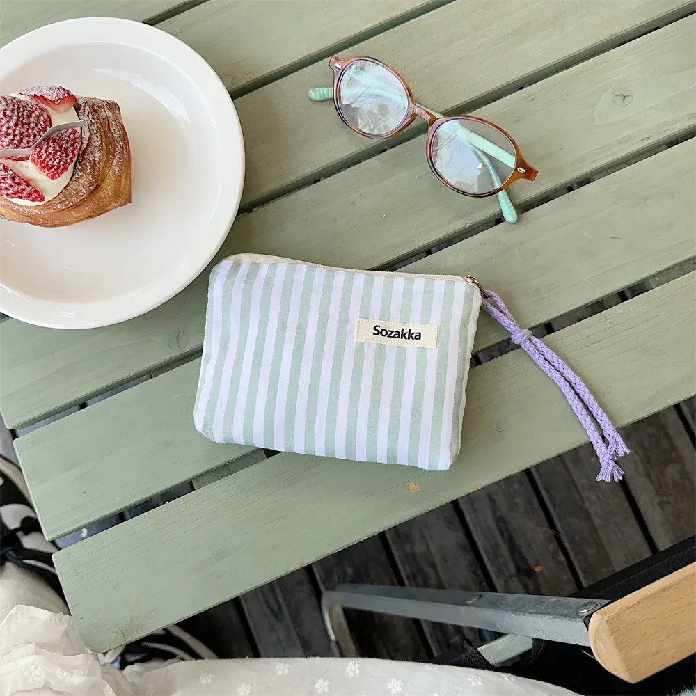 petit sac de maquillage cosmétique, mini sacs de rangement en toile rayés pour femmes, étui de maquillage pour rouge à lèvres, sac à main mignon pour enfants, pochette pour pièces de monnaie