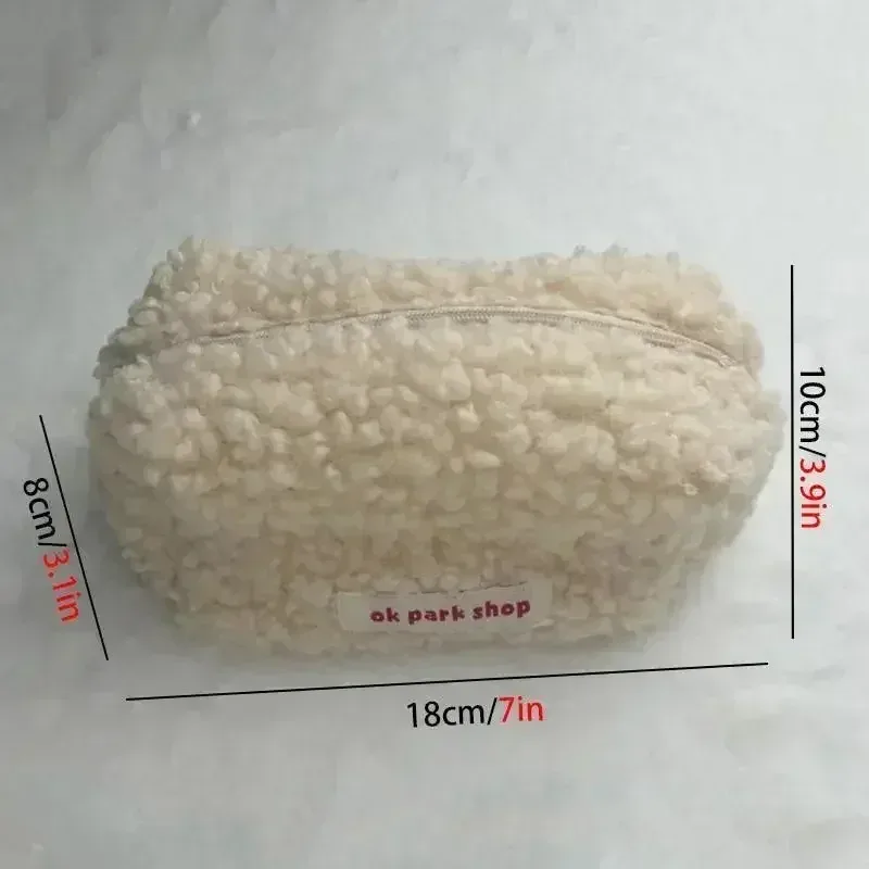 sac à cosmétiques à fermeture éclair de couleur unie, 1 pièce, pochette de lavage, trousse de maquillage en fourrure mignonne pour femmes, facile à sortir