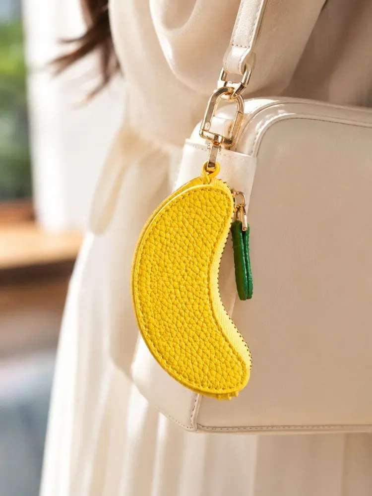 porte-clés en cuir motif fruit mignon, mini porte-monnaie à fermeture éclair pour sac à dos, breloque pour femme et fille, accessoires de vacances d'été à la plage, cadeaux