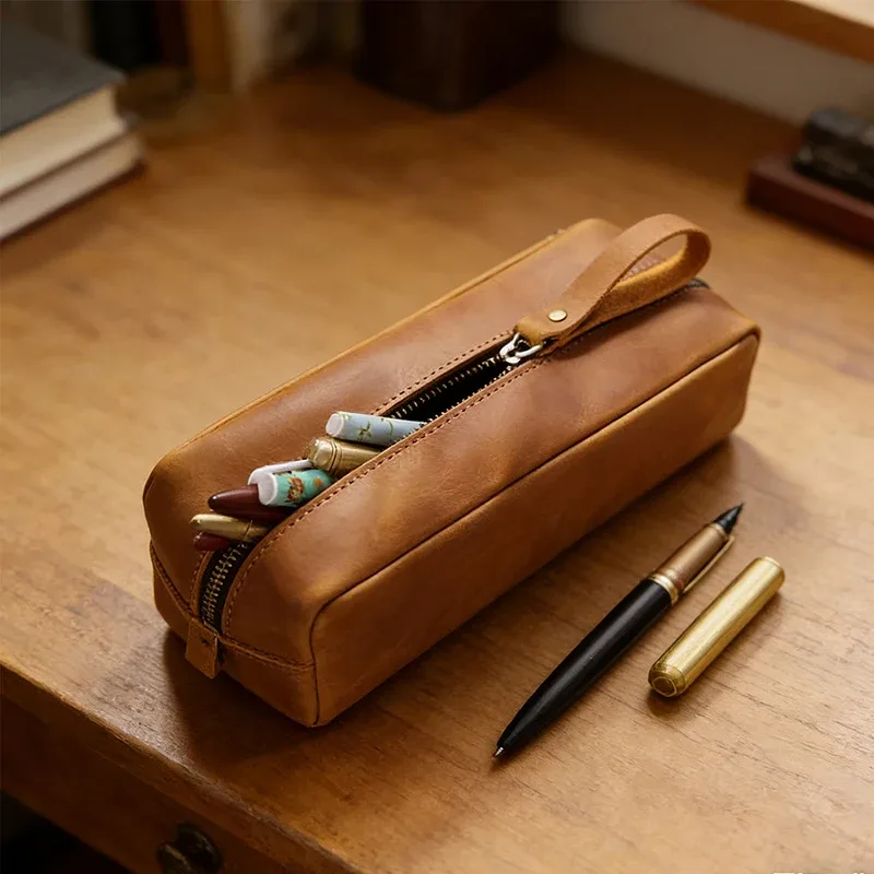 sac de voyage personnalisé en cuir véritable pour cosmétiques, gravure de lettres, pochette vintage en cuir crazy horse, sac de rangement personnalisé