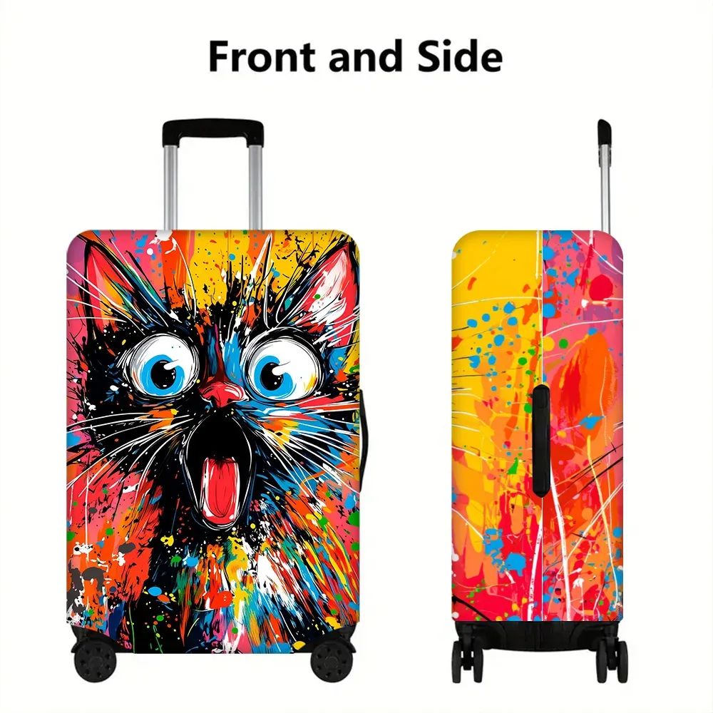 housse valise polyester visage chat motifs couleurs jaunes rouges bleues noires forme rectangulaire protection voyage