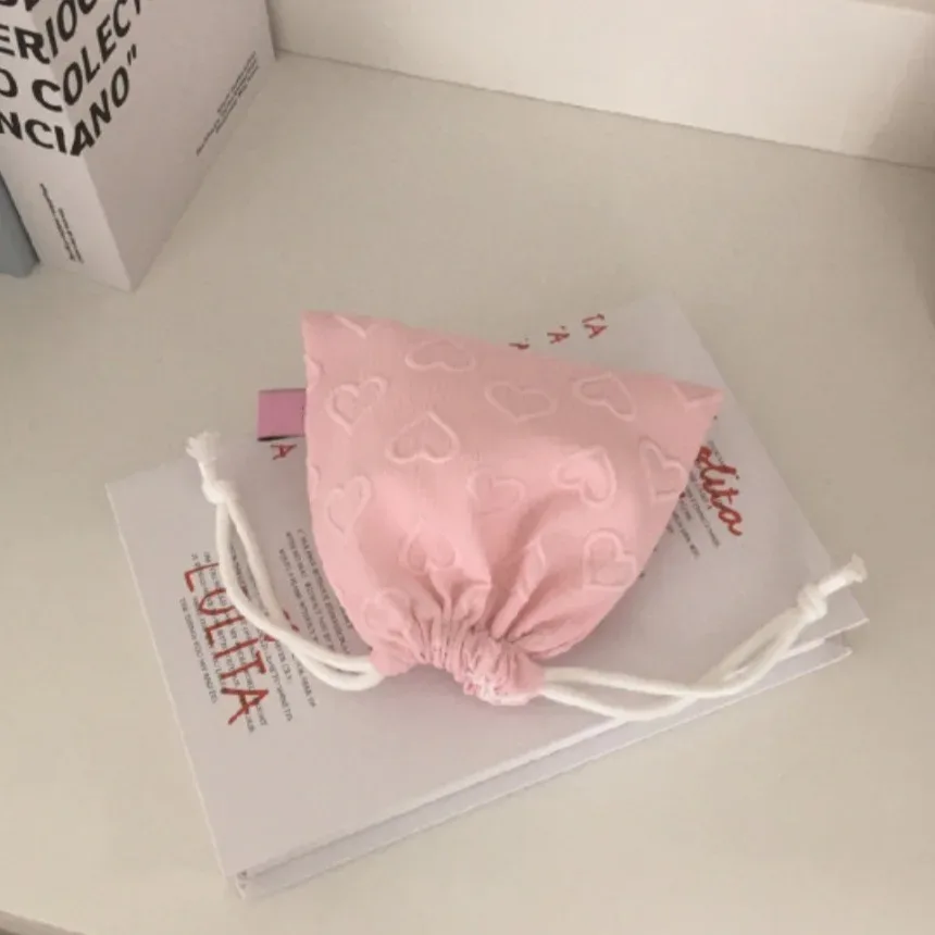 femmes mignon jacquard coeur cordon portable voyage étudiant rouge à lèvres fard à paupières petit coeur cordon bouche sac de rangement drôle