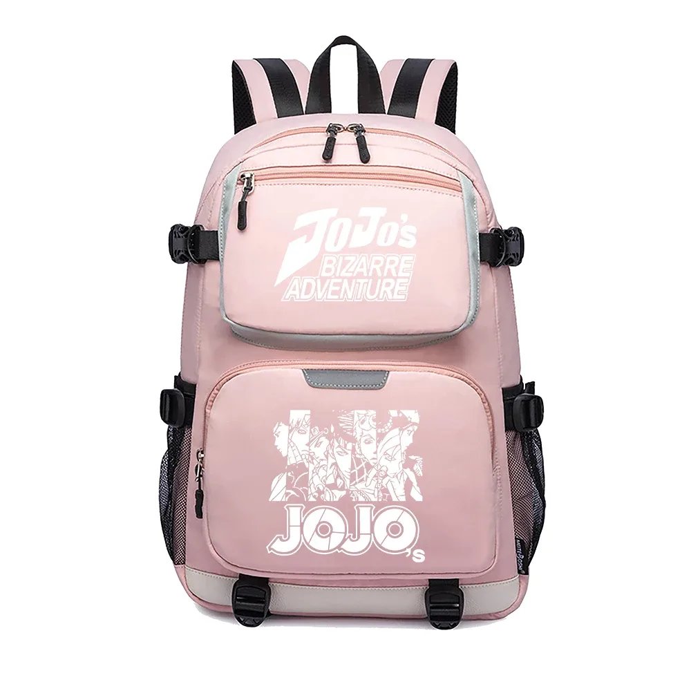 jojo's bizarre adventure – sac à dos de voyage dessin animé, grands sacs d'école imperméables pour femmes, sac à dos rose avec port usb pour ordinateur portable