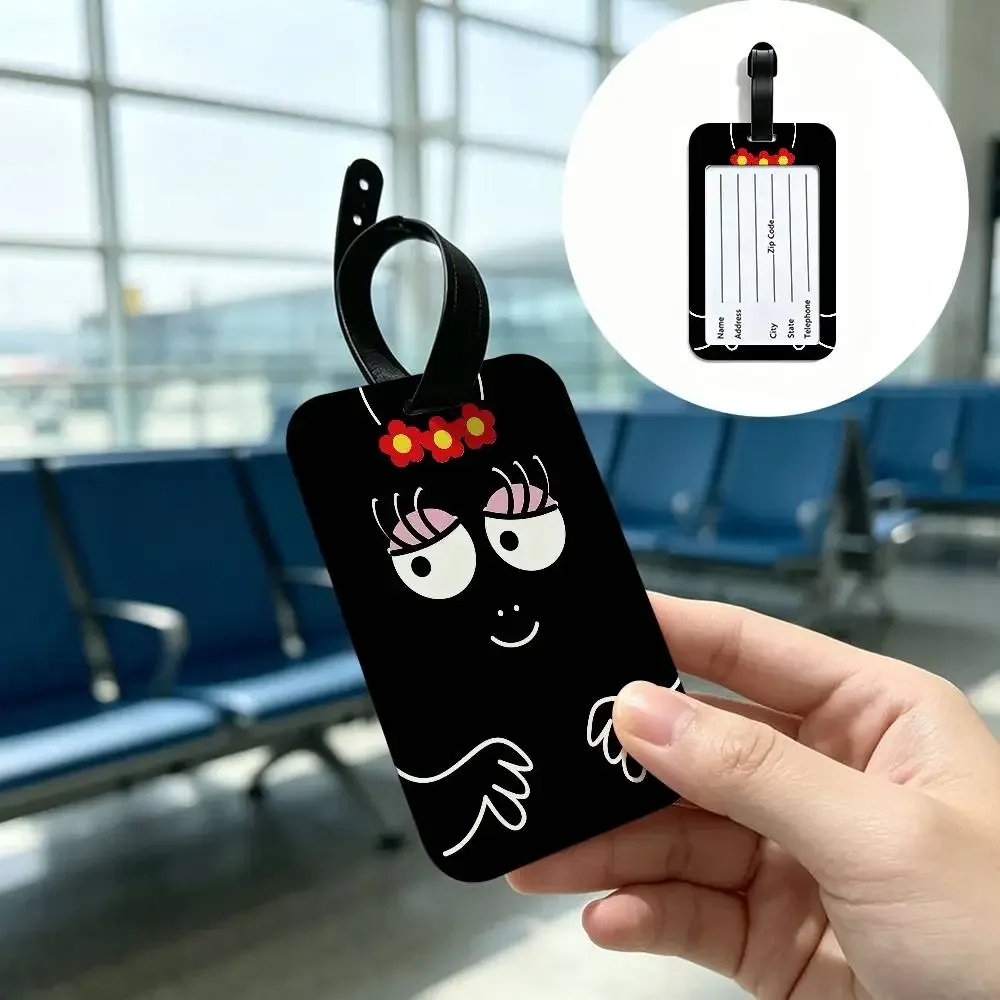 étiquette bagage plastique rectangulaire personnages animés vert bande noire boucle identification voyage ecole pratique anti-perte