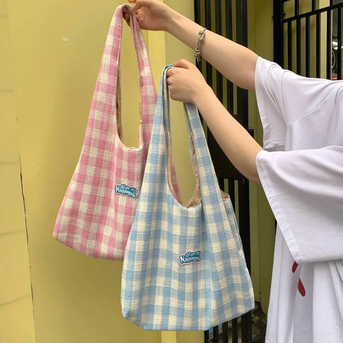 style paresseux, sac fourre-tout polyvalent à carreaux, sac à main à une épaule pour fille artistique pour classe, sac de shopping pour sortir