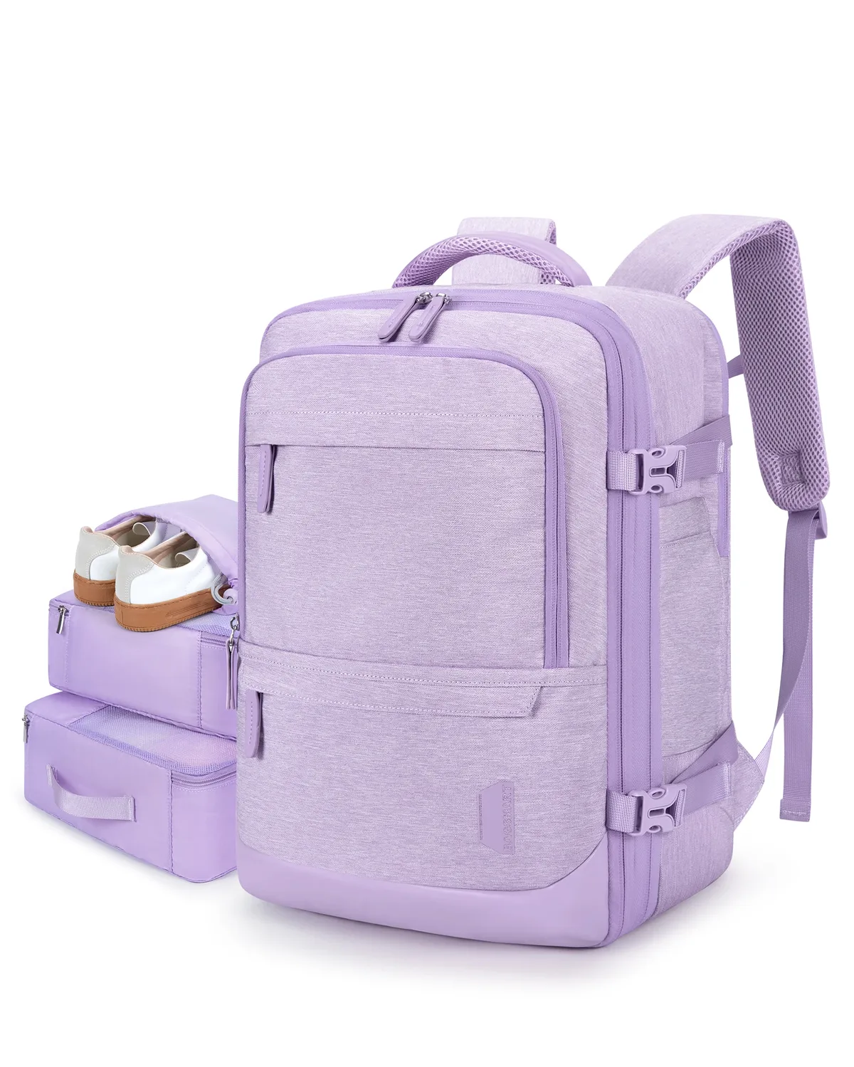 sac dos polyester violet gris marron rectangulaire transport bandes latérales compartiments zippés poche latérale ergonomique expandible voyage weekender