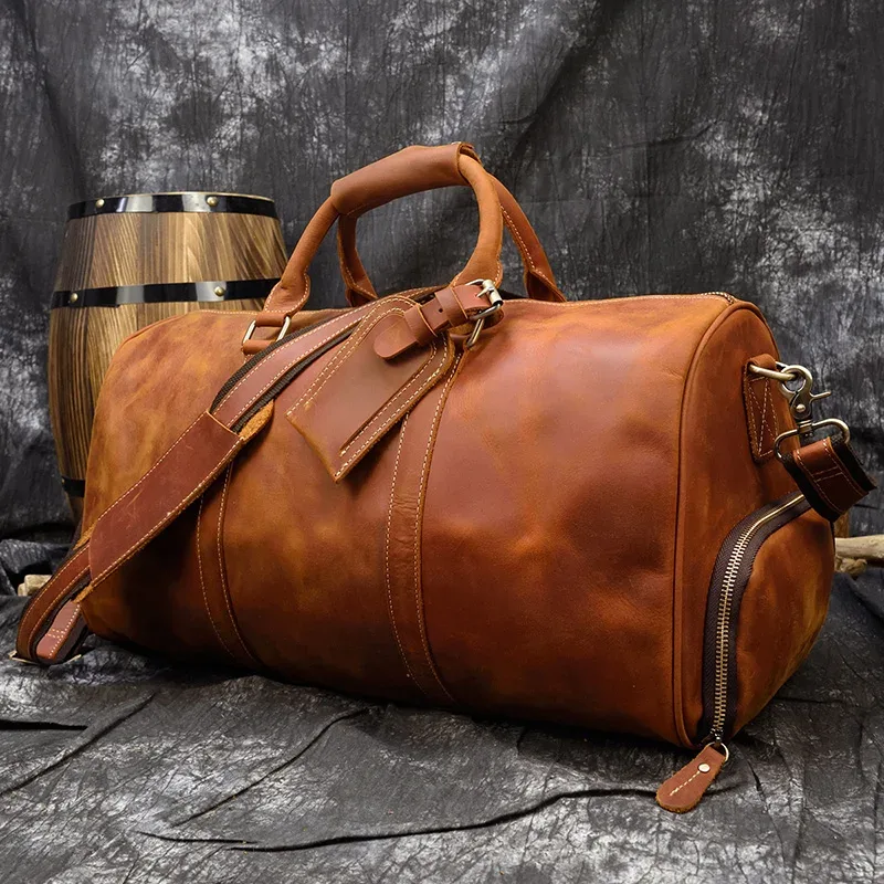 luufan-sac de voyage en cuir véritable pour homme, grande capacité, vintage, elin, cheval, homme, bagage, week-end