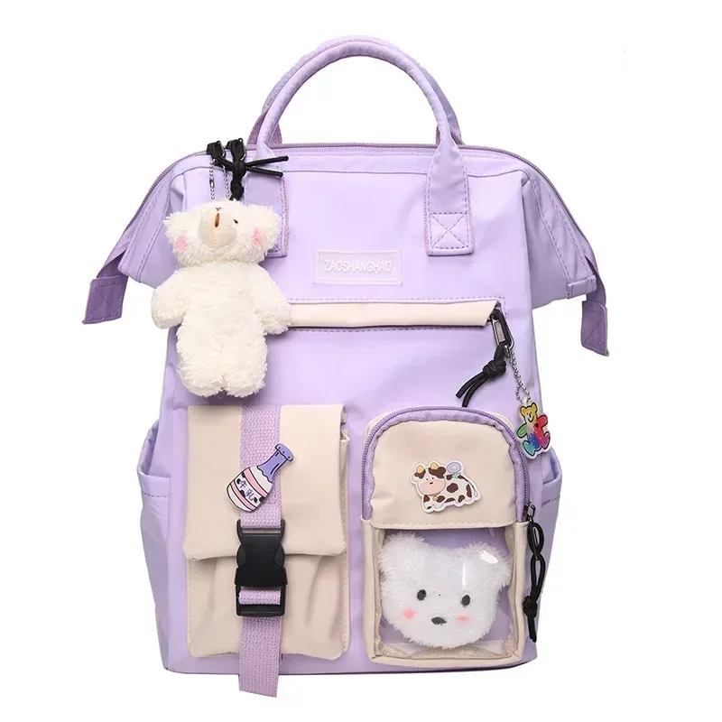 sac dos nylon patchwork noir blanc gris femmes voyage ecole bandoulière arquée fermeture éclair poche integree pcs ouverte style preppy