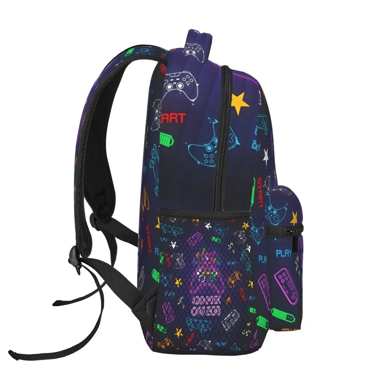 sac dos toile noir motif jeux vidéo multicolore fermeture éclair 20 35 litres polyester polyvalent voyage école week end vacances randonnée camping