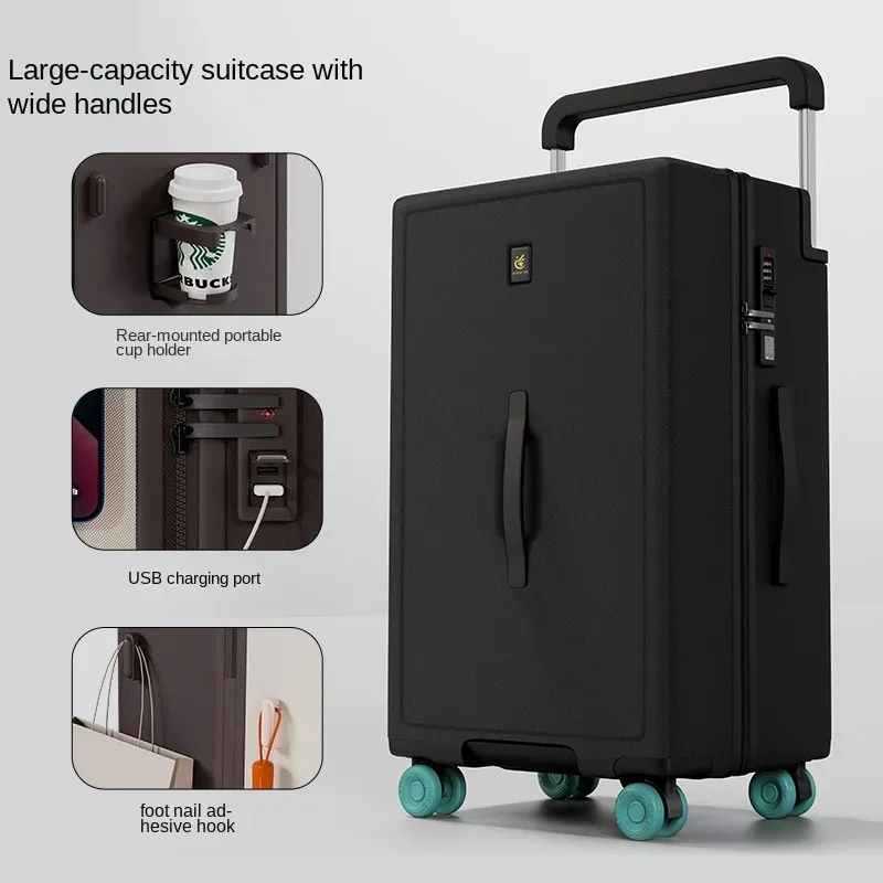 valise multifonctionnelle ko-ku avec porte-gobelet, 20-28 pouces, tige de serrage large, grande capacité, valise de voyage, fermeture éclair anti-explosion