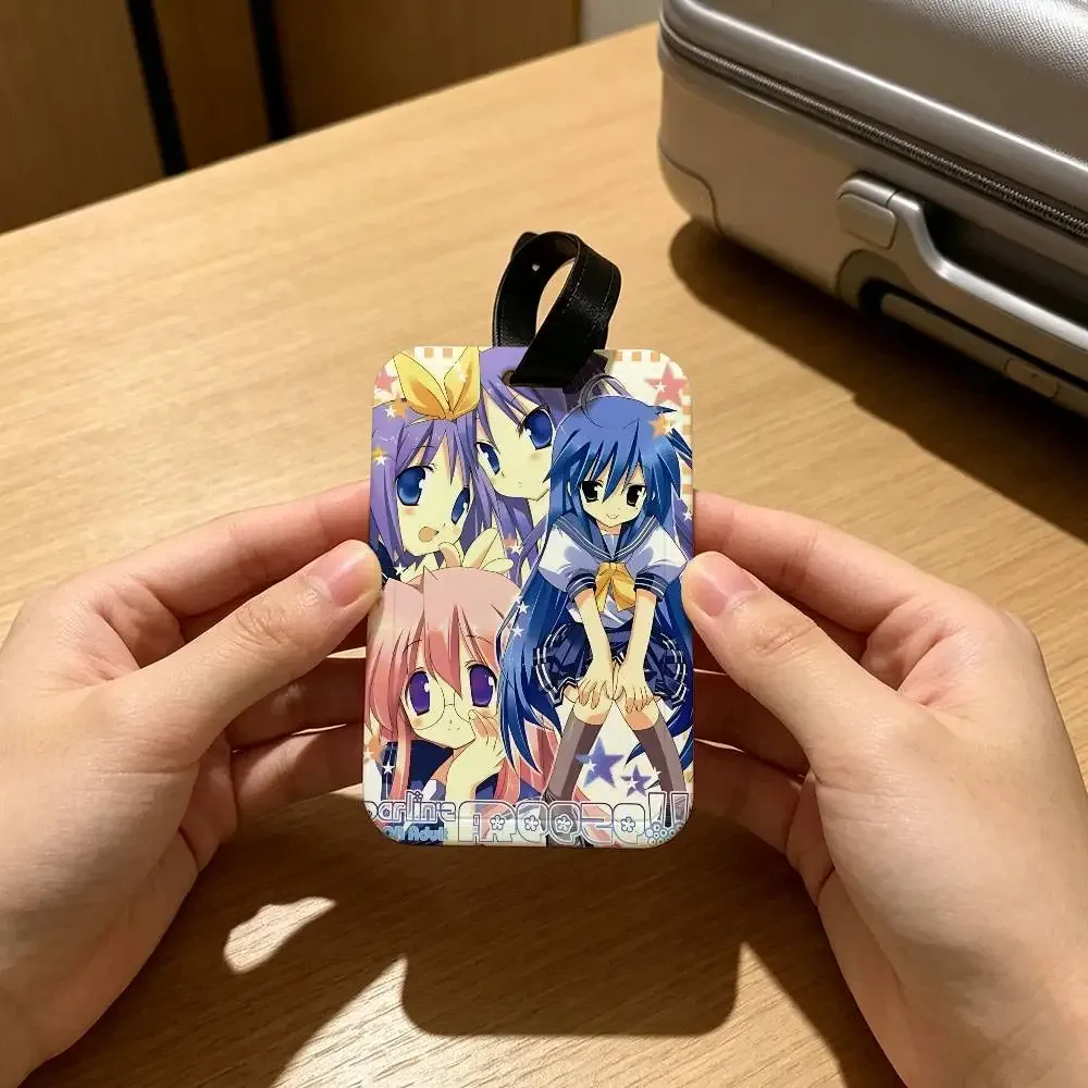étiquette de bagage anti-perte anime lucky star en pvc, porte-carte d'identité, étiquette de nom pour voyage en plein air