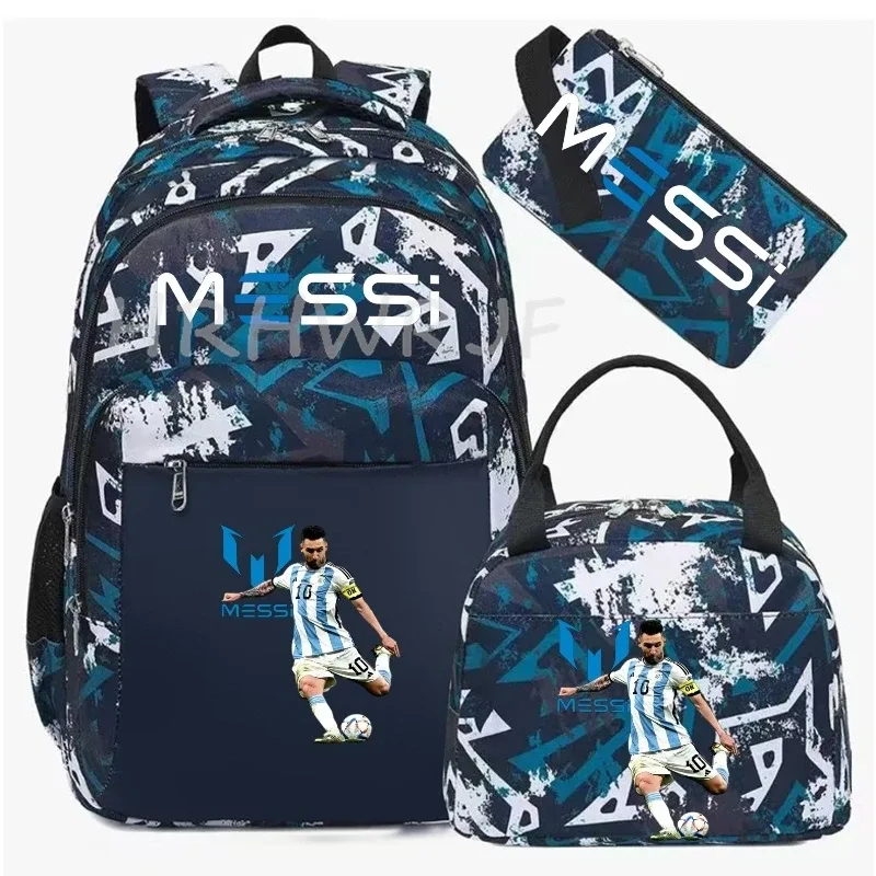 sac à dos de football messi, camouflage, pour étudiants, sac d'école pour ordinateur portable, sac à dos de grande capacité, pour femmes et hommes, loisirs, voyage, mochila 3 pièces