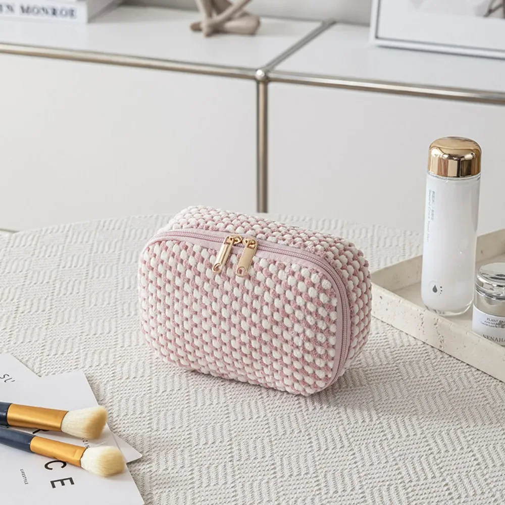 trousse de maquillage en velours côtelé tendance avec fermeture éclair, grande capacité, sac cosmétique de voyage portable, organisateur de rangement, trousse de toilette