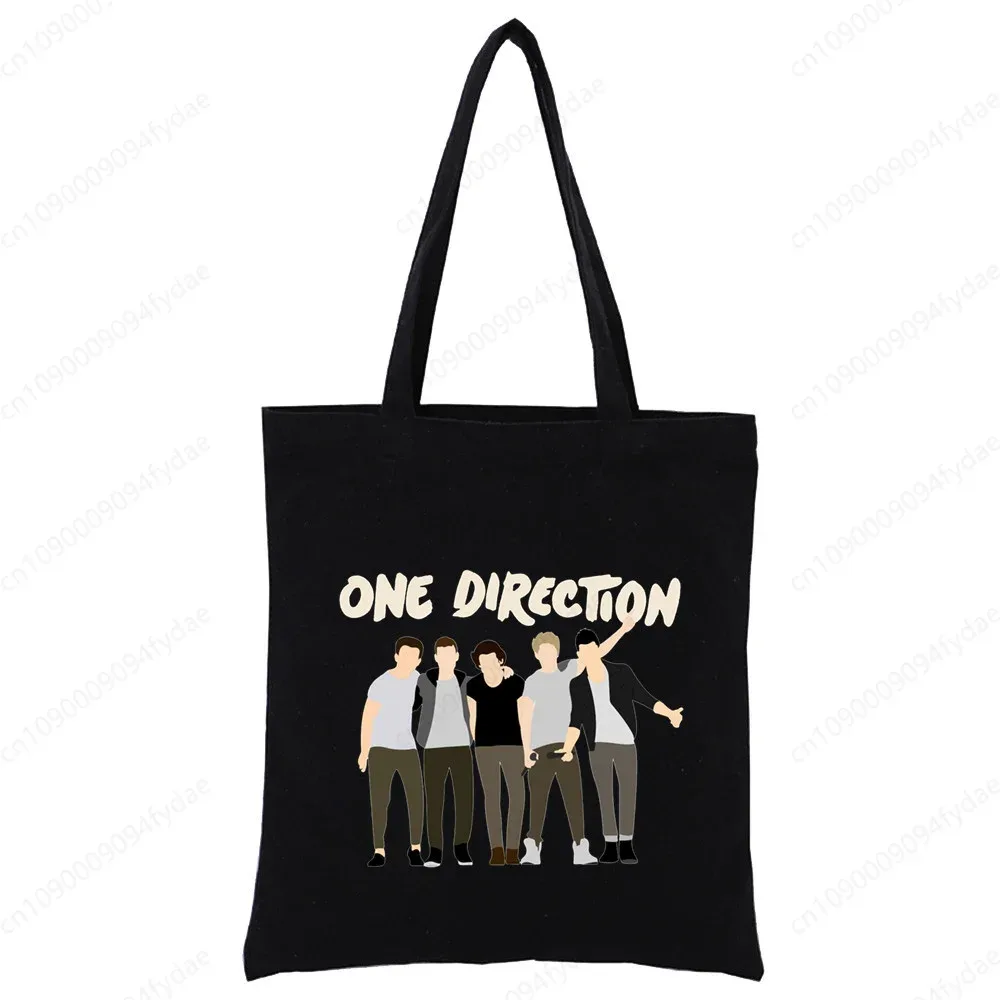 sac à bandoulière en toile pour femmes, sac à main personnalisé one direction, fourre-tout décontracté, réutilisable, grande capacité, sac de shopping noir