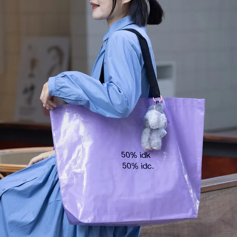 sac d'épicerie réutilisable imperméable violet, sac de shopping de grande capacité, sac à bandoulière pliable et portable pour la plage, les voyages et le rangement quotidien