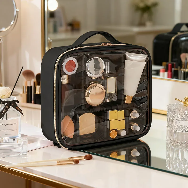 trousse de maquillage professionnelle de haute qualité pour femmes, sac cosmétique transparent en pvc, boîte à outils pour filles, trousse de maquillage de voyage pour artistes