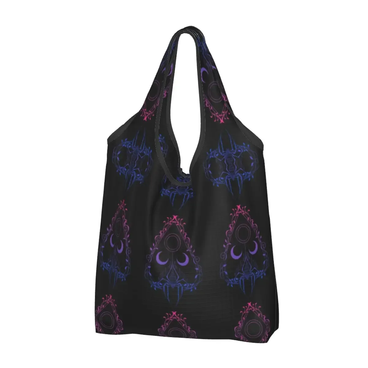 sac à provisions réutilisable personnalisé crow moon pour femme, sac fourre-tout portable, halloween, sorcière effrayant, sacs d'épicerie