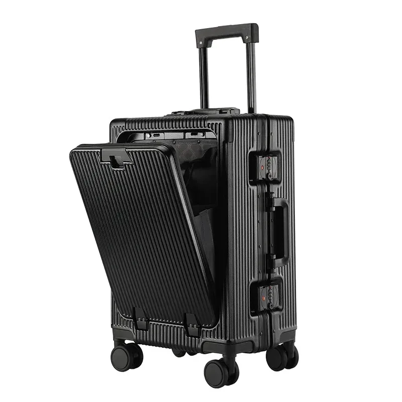 klqdzms valise pour ordinateur portable chargement usb valise d'embarquement pc ouverture avant cadre en aluminium boîtier de chariot 20 "24 pouces bagage à main