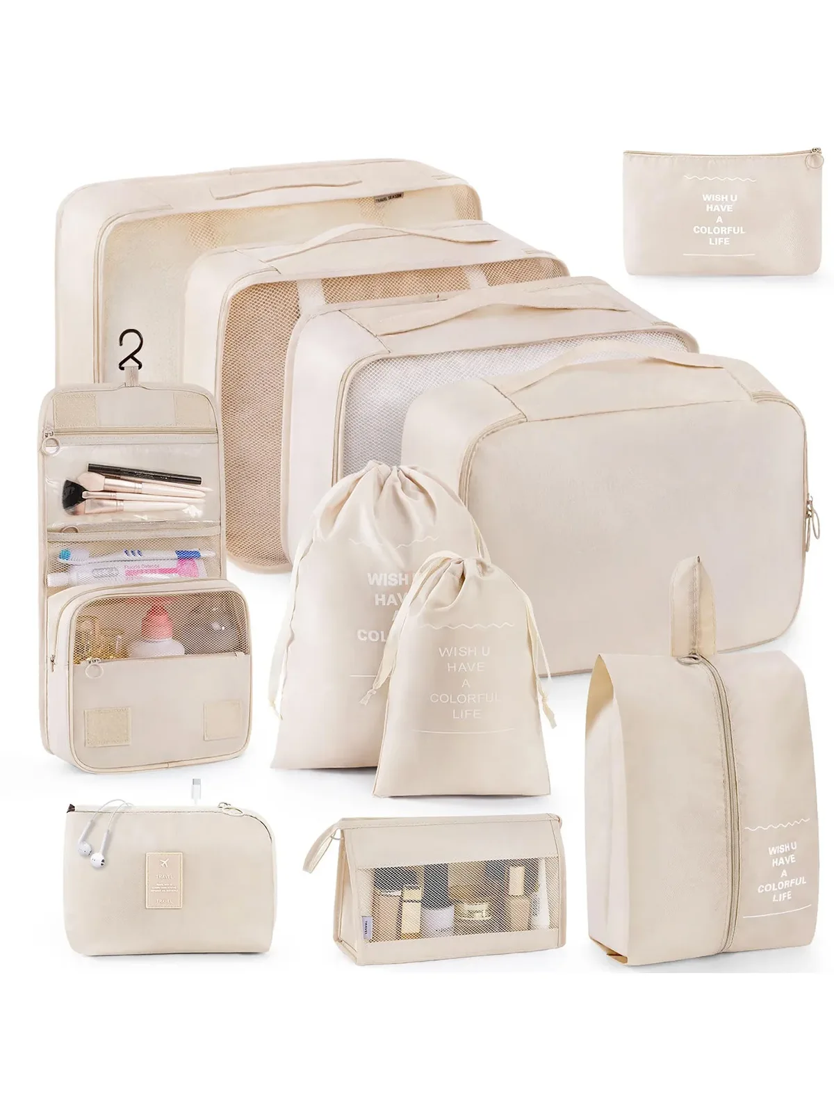 organisateur voyage polyester beige clair poches transparentes visibilité optimal sécurité accrue organiser vêtements accessoires
