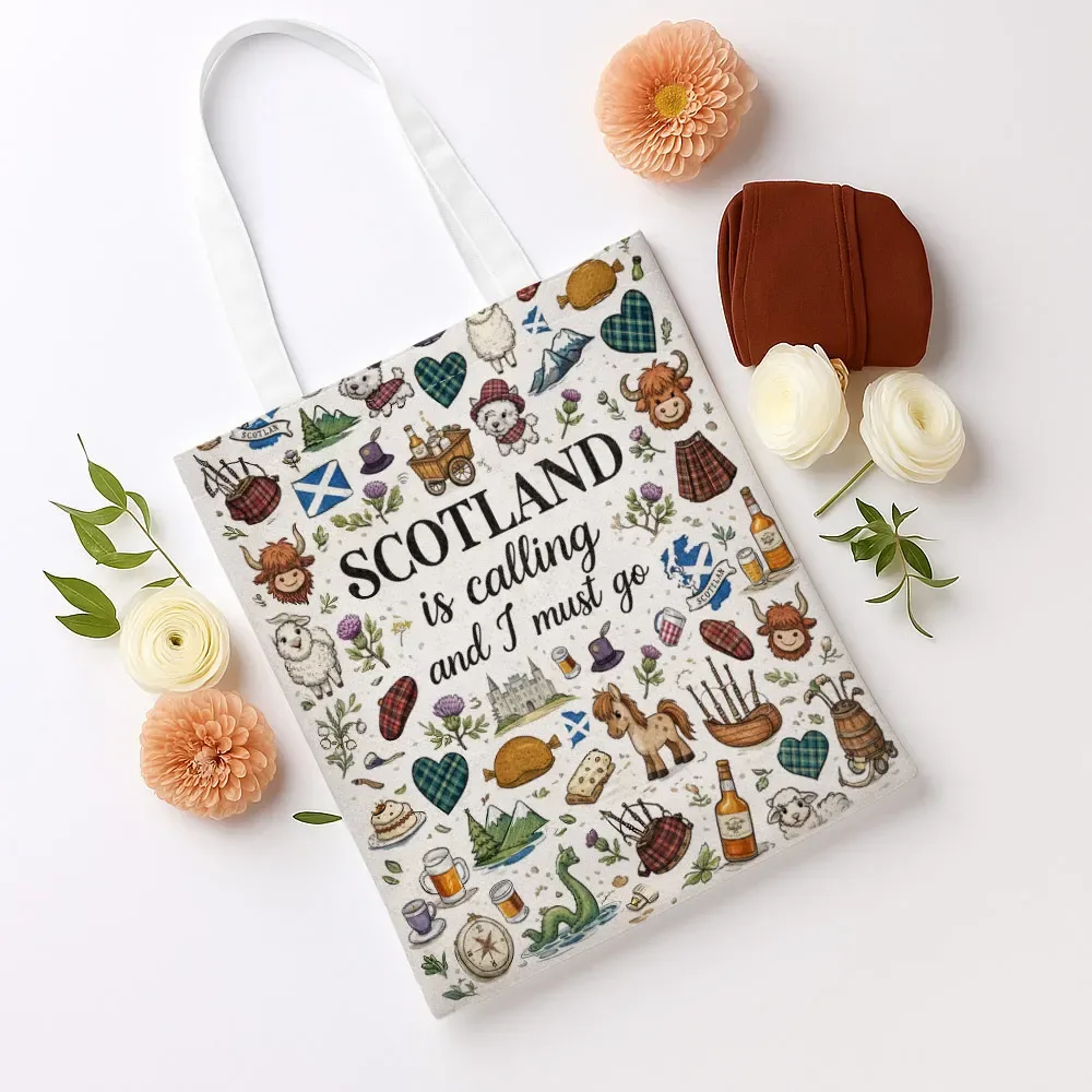 sac fourre-tout au design écossais amusant pour femmes, sac à bandoulière avec symbole écossais, sacs de courses non doublés, parfaits pour les courses et les cadeaux