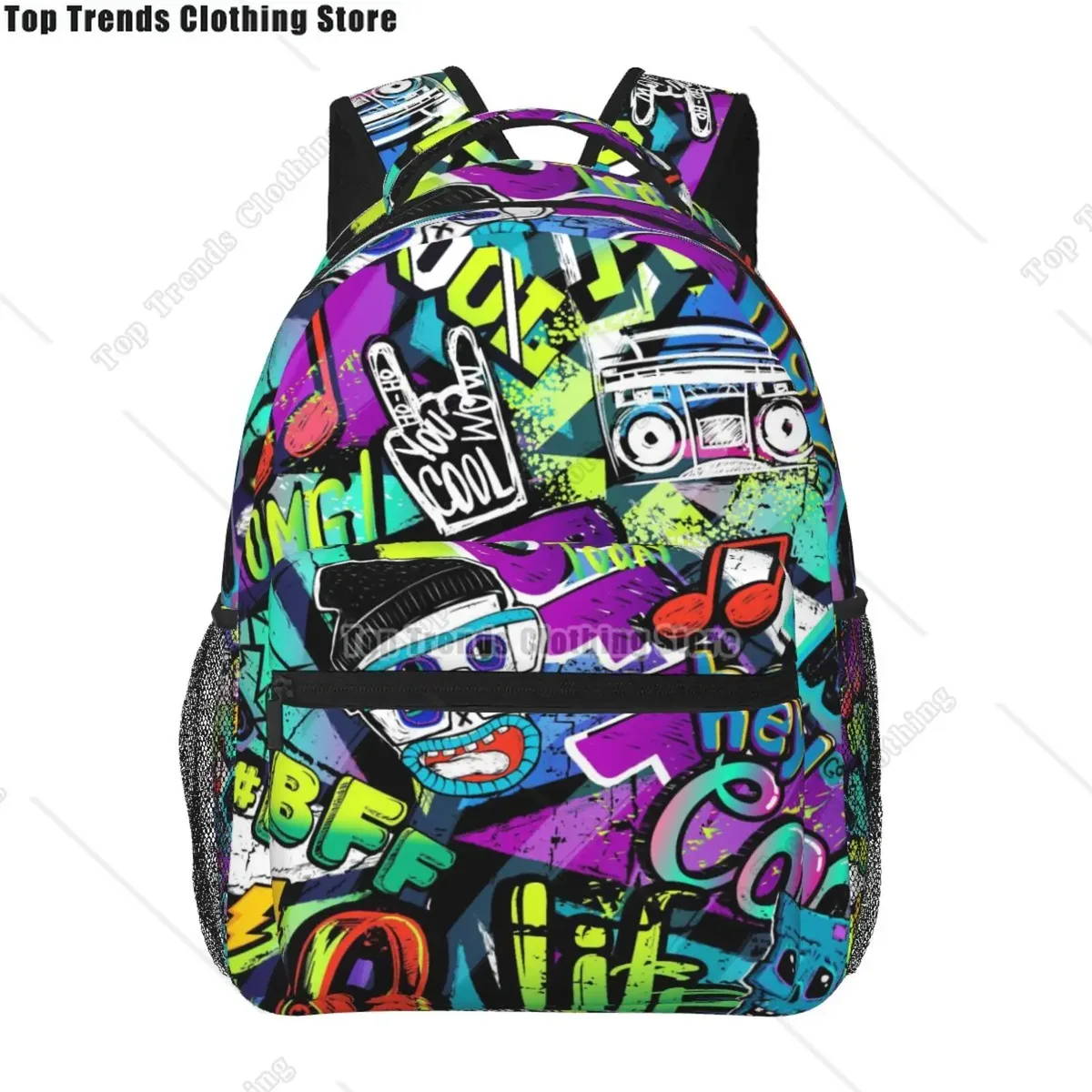 sac dos polyester imprimé graffiti omg savage symboles coeurs unisexe voyage école ordinateur portable