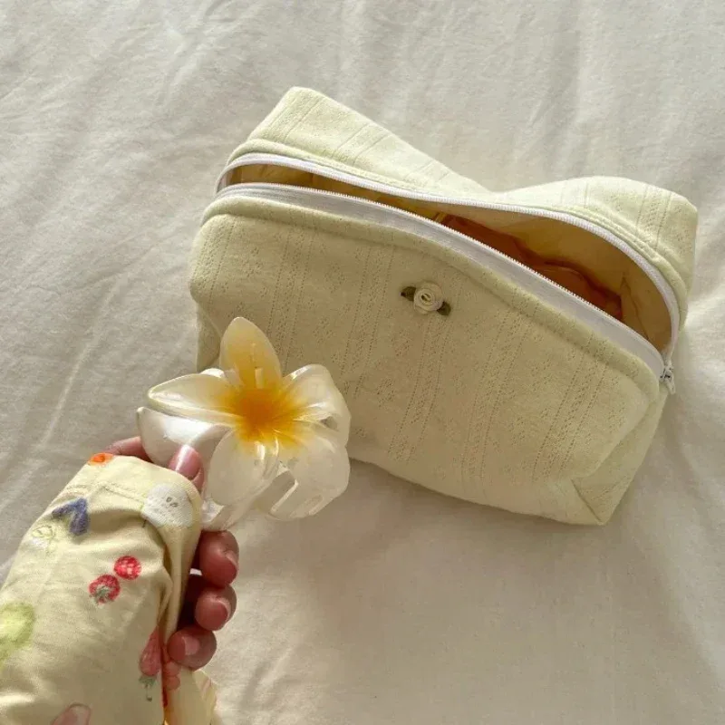 trousse de maquillage noire en dentelle avec nœud pour femme, grande capacité, sac de toilette de voyage, organisateur cosmétique mignon coréen, pochette portable pour femme