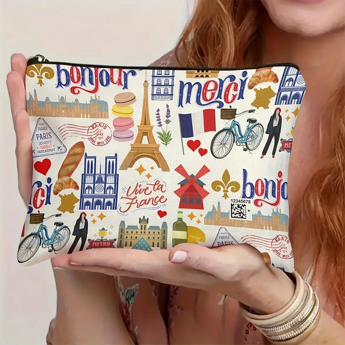 un sac de maquillage paris - pochette multifonctionnelle à fermeture éclair, sac de rangement de bijoux, petit sac de rangement à fermeture éclair de voyage parfait.