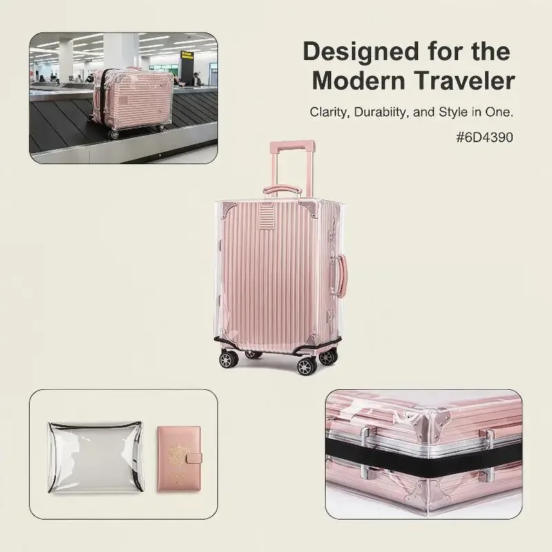 housse valise protection pvc transparent rose pâle design moderne chic confection nylon tailles20à28pouces voyage