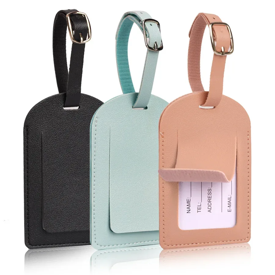 étiquettes de bagage en cuir pu pour femmes et hommes, accessoires de voyage, porte-nom et adresse pour valise, étiquettes d'embarquement portables
