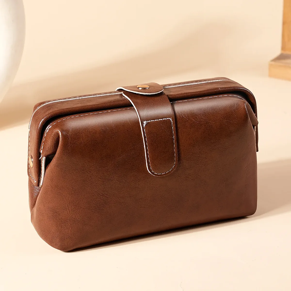 sac à cosmétiques en cuir pu pour femmes, grande capacité, étanche, trousse de maquillage vintage, couleur unie, sac de rangement pour cosmétiques, porte-monnaie