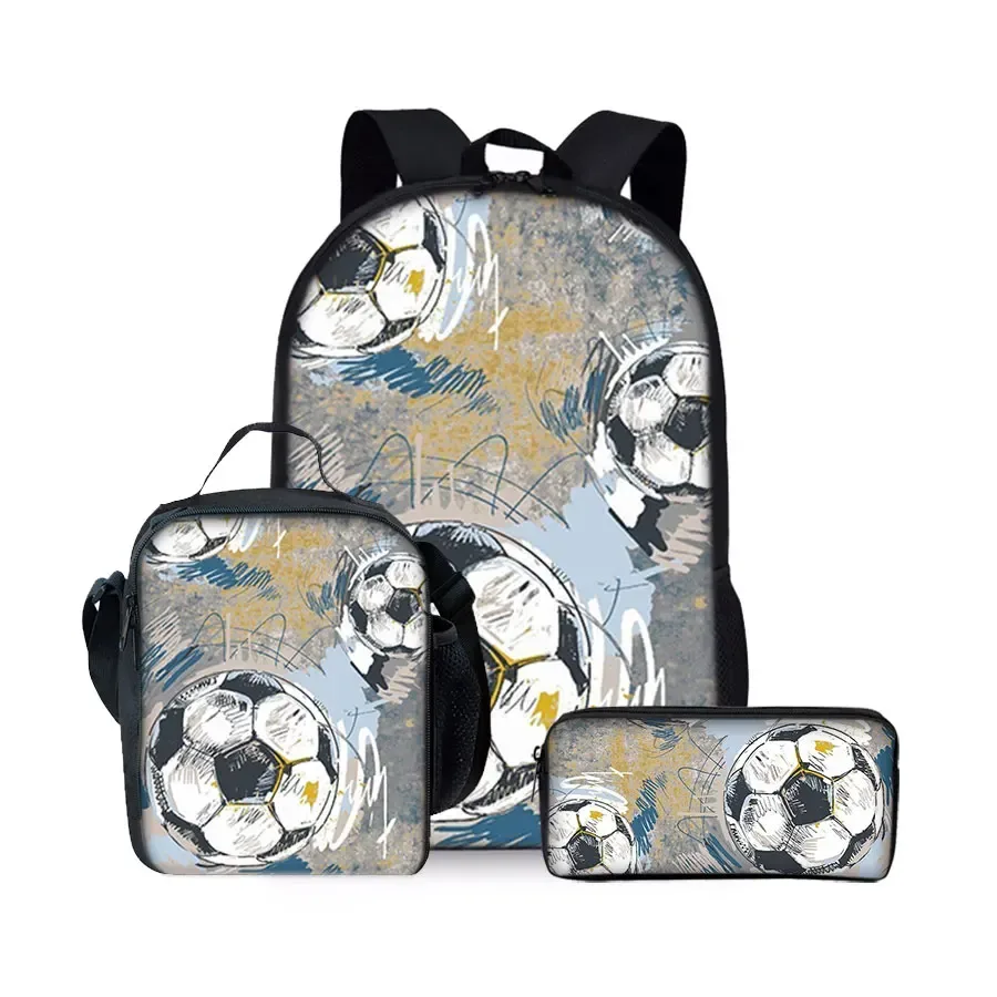 nouvel ensemble de sacs à dos trois pièces à motif football pour garçons et filles – meilleurs cadeaux – sac à dos scolaire 2d plat dessin animé pour enfants