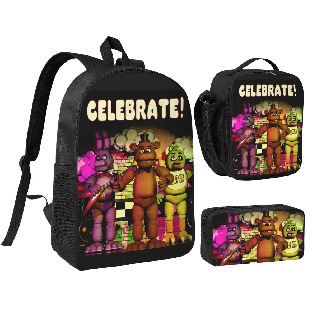 sac dos polyester noir motif clown stylistique bourse déjeuner trousse stylos accessoires voyage étudiant retour école portable