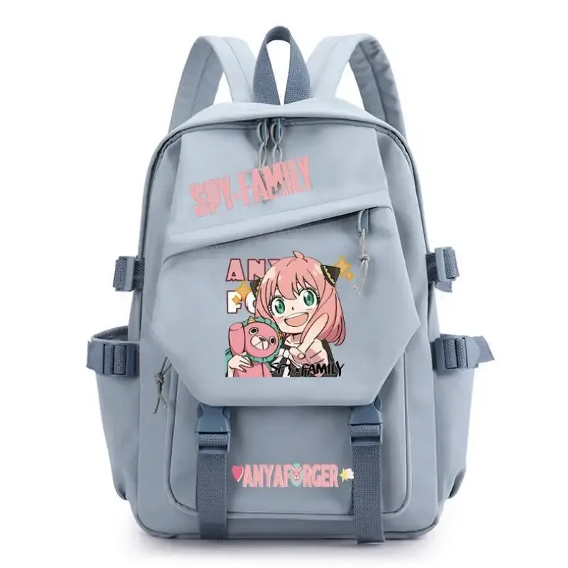 sac dos toile gris accents roses motif dessin animé personnage joyeux poche principale poche latérales fermeture éclair maille résine voyage décontracté