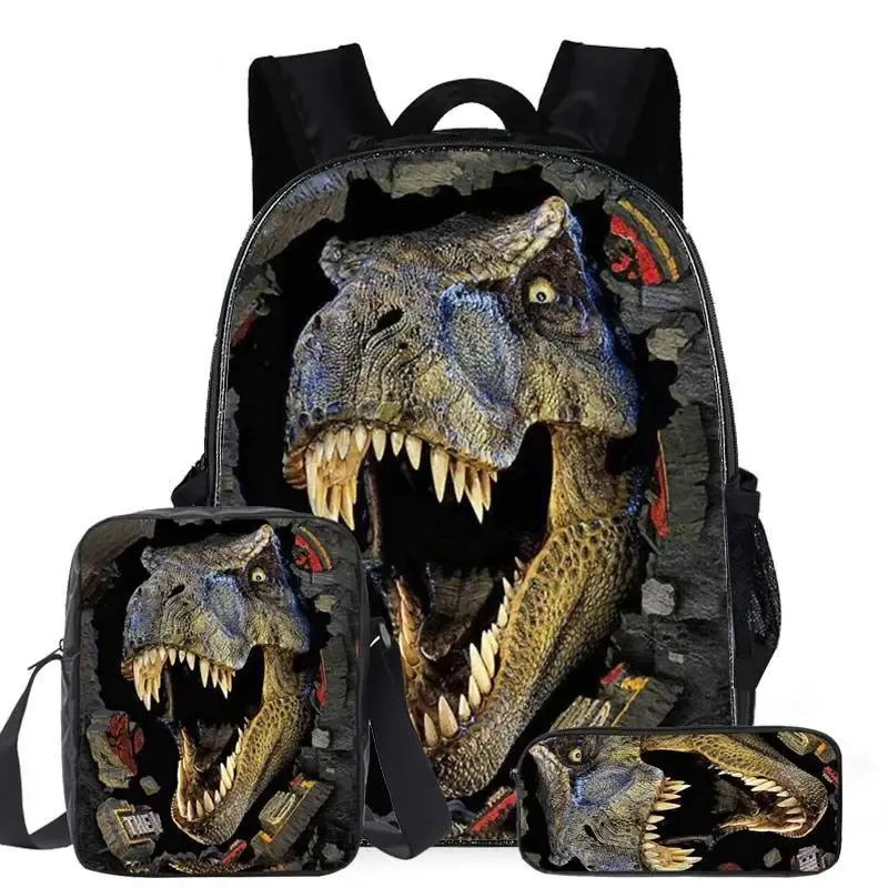 classique populaire dessin animé dinosaure 3d imprimé 3 pièces/ensemble élèves sacs d'école sac à dos pour ordinateur portable sac à dos sac à bandoulière incliné trousse à crayons