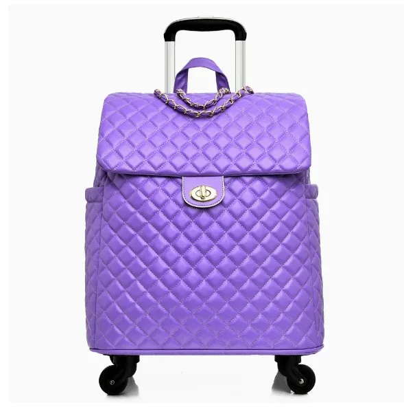 valise de voyage en cuir pu pour femme, motif diamant, étanche, taille cabine 20 pouces, sac à roulettes avec roues pivotantes