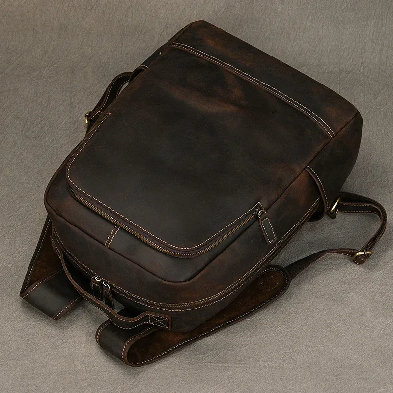2025 nouveauté sac à dos en cuir ordinateur sac à dos 15.6 pouces pochette d'ordinateur pour hommes sacs de voyage vintage sac à dos d'affaires hommes