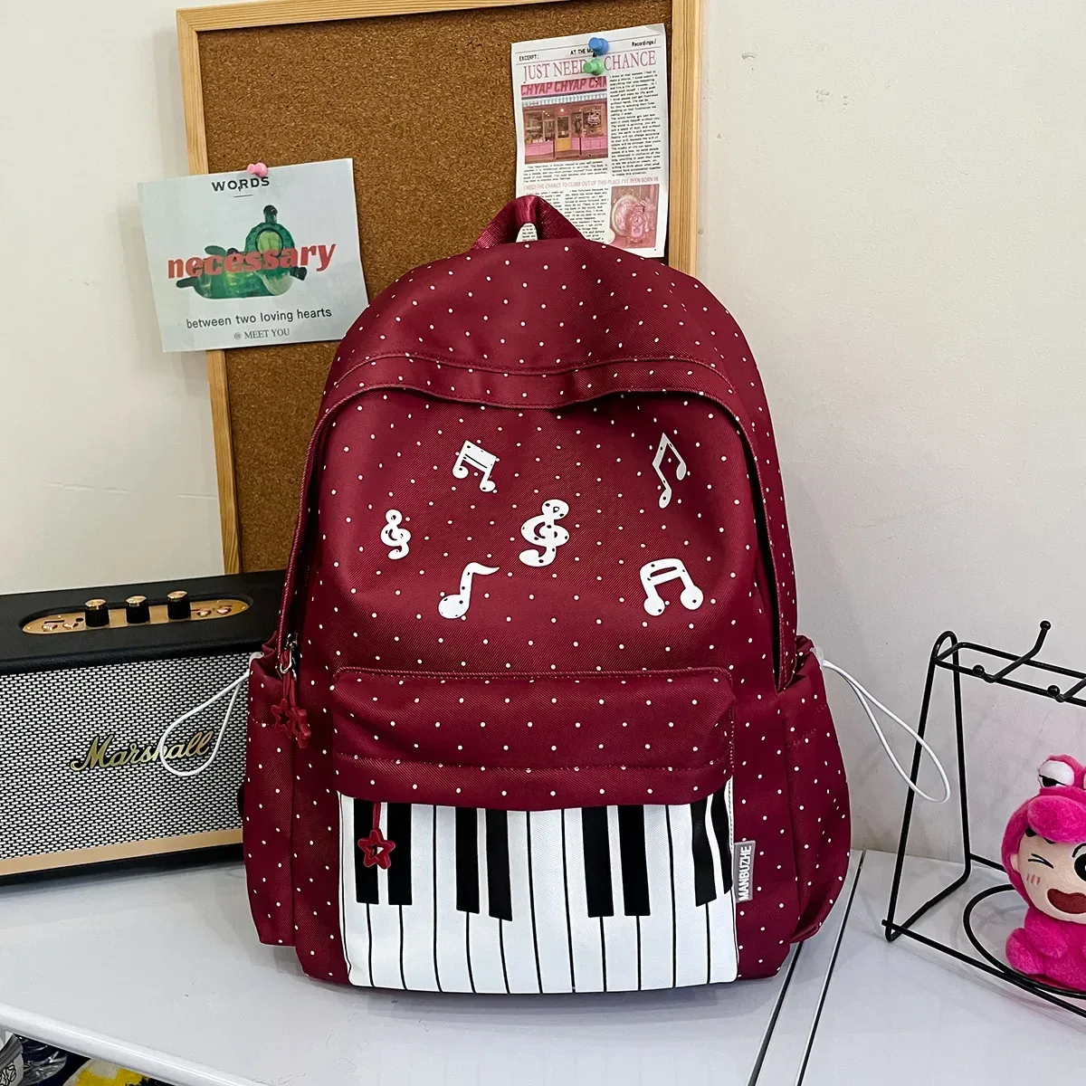 sac à dos à touches de piano à pois, sac à dos de style japonais à blocs de couleur, sac à dos en forme de piano de style scolaire, grand sac de voyage pour femmes