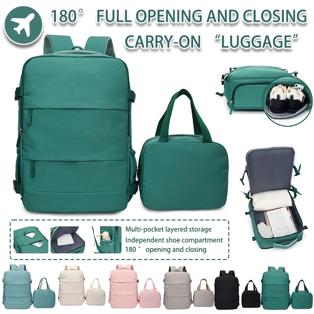 Ensemble de sacs à dos de voyage, sac à dos cabine avec ouverture à 180 degrés, compartiment à chaussures, sac à main assorti pour les voyages en avion, les week-ends et les sorties en ville