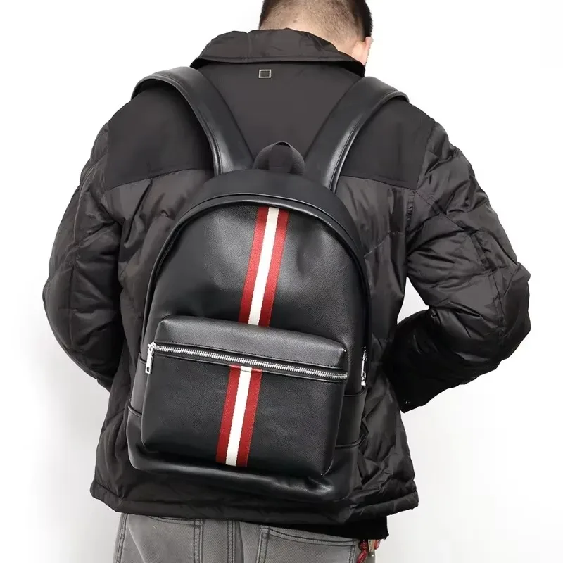 nouveau sac à dos décontracté pour hommes, sac à dos de voyage rayé à la mode, grande capacité, sac pour ordinateur portable, sac à dos en cuir pu souple, sacs d'école pour étudiants
