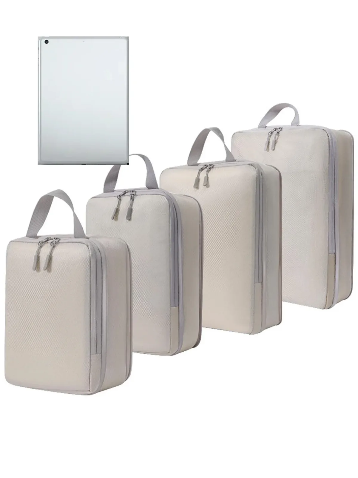 organisateur voyage polyester beige compartiments chaussures compression dépliage économie espaces pliage sac déplacement usage six pièces