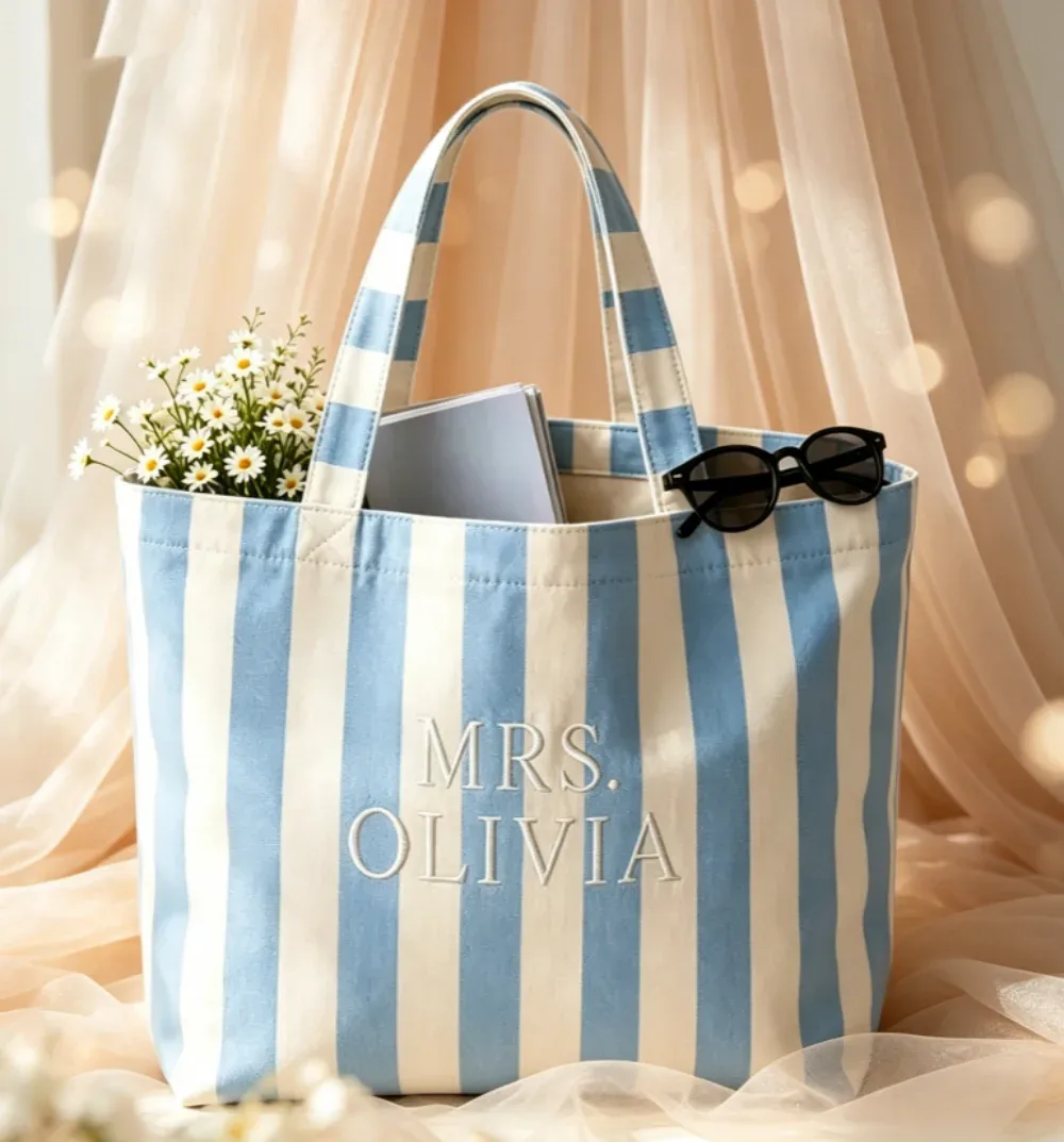 Sac de plage en tricot personnalisé avec nom brodé, sacs de plage personnalisés, sac de voyage, cadeau pour elle, cadeaux pour demoiselles d'honneur