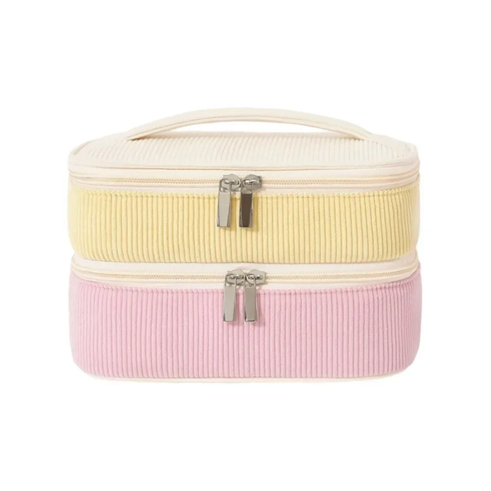 sac de rangement double couche à fermeture éclair, en matériau souple, sac à cosmétiques portable, sac de toilette à grande capacité